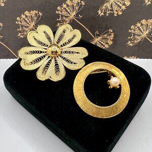 Mamselle Circle and Filigree Flower Brooch Bundle
